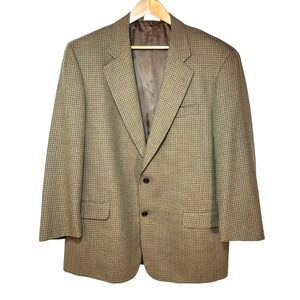 Louis Feraud Olive Brown Wool Plaid‎ Blazer 2 Front Button Lined Size 43R